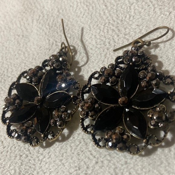 Black with Rhinestone Earrings​ - Picture 1 of 4
